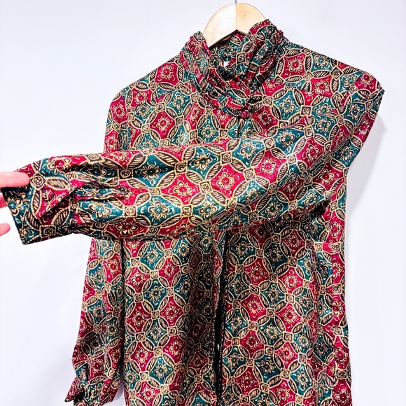 WORTHINGTON Vintage silky red and green floral shirt - Picture 5 of 8